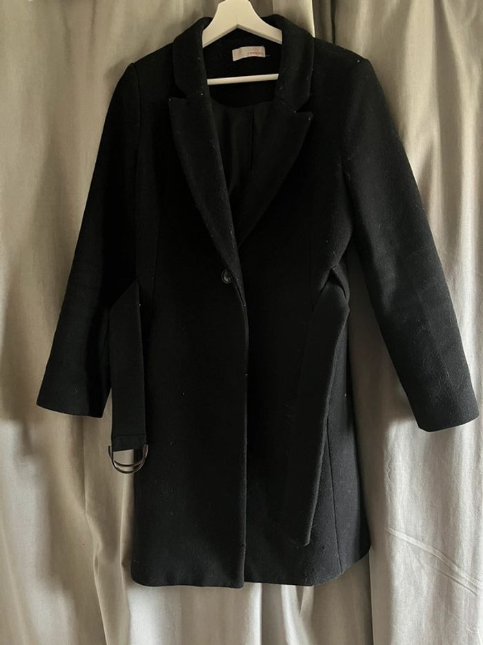 Manteau long noir camaïeu taille s avec ceinture