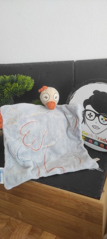 oiseau autruche noukie's doudou plat bleu sissi orange poule ancien beige Carré