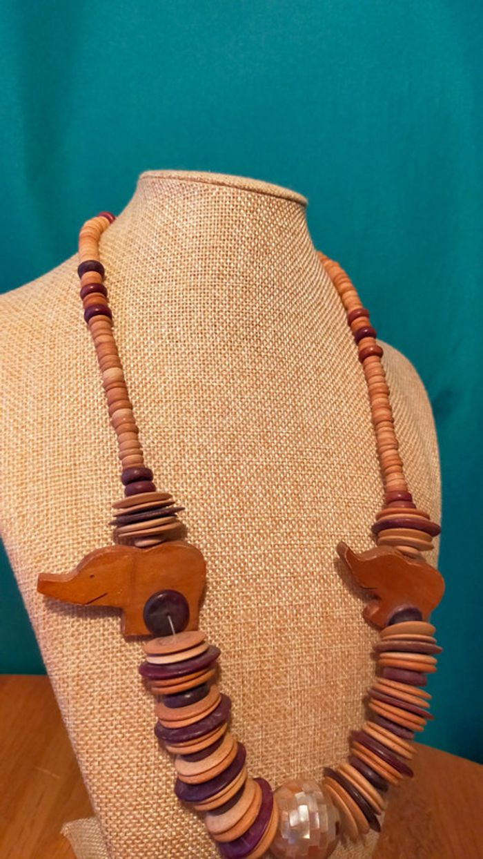 Collier vintage bois & nacre - Éléphants sculptés - Collection Terres d’Ailleurs - photo numéro 16