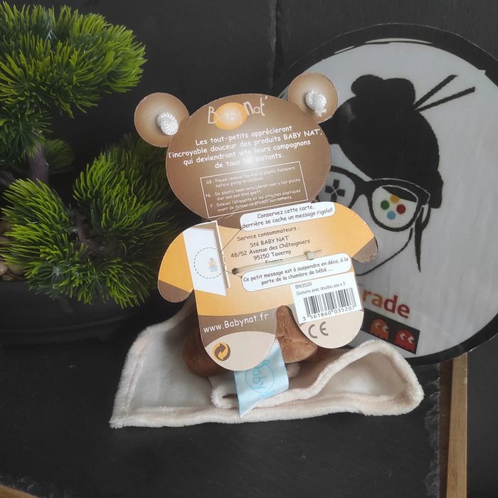 Doudou Baby Nat Ours Marron Beige Mouchoir Bn3520 Ourson - photo numéro 2