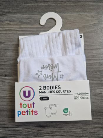Lot de 2 bodies bébé manches courtes 3 mois