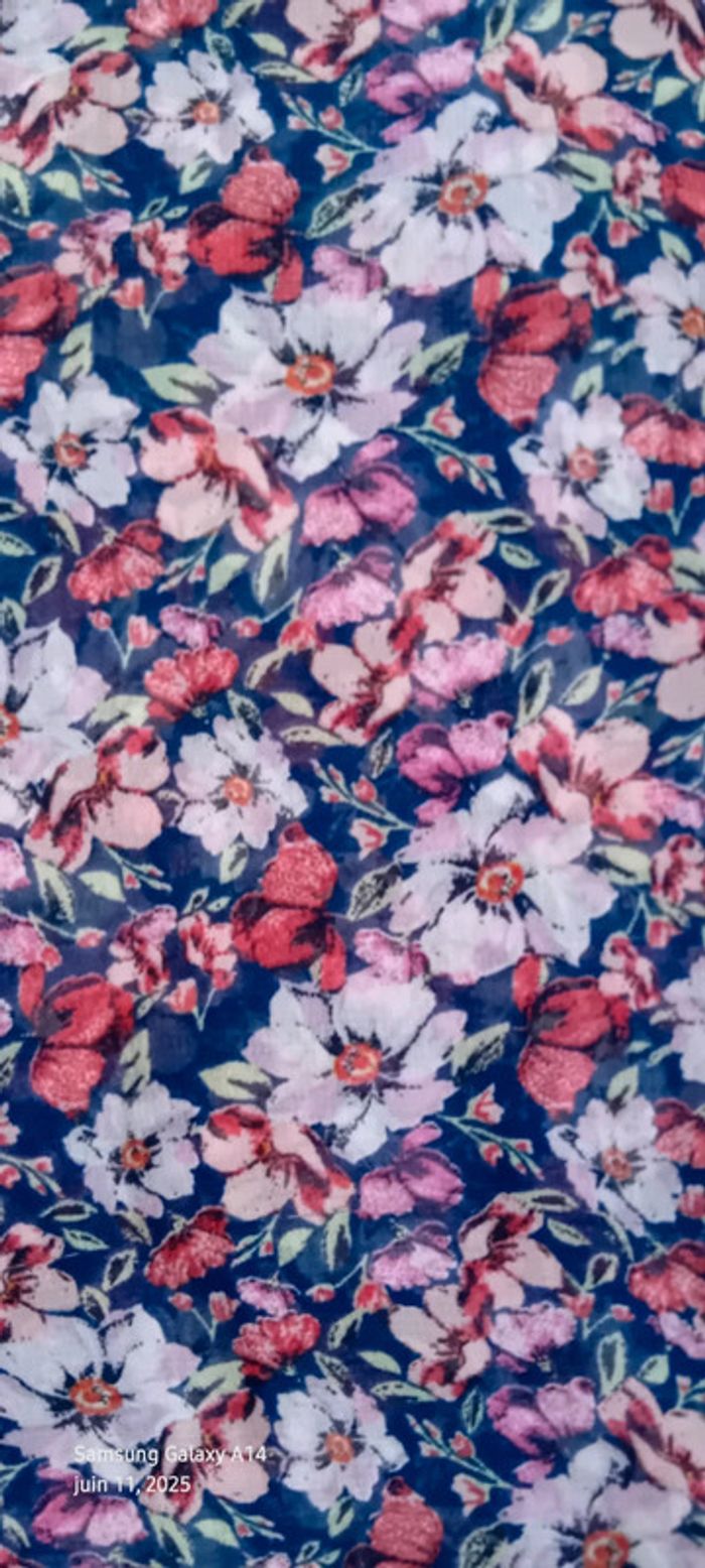 Débardeur long en voile avec poche imprimé fleurs rose femme 36 warehouse - photo numéro 14