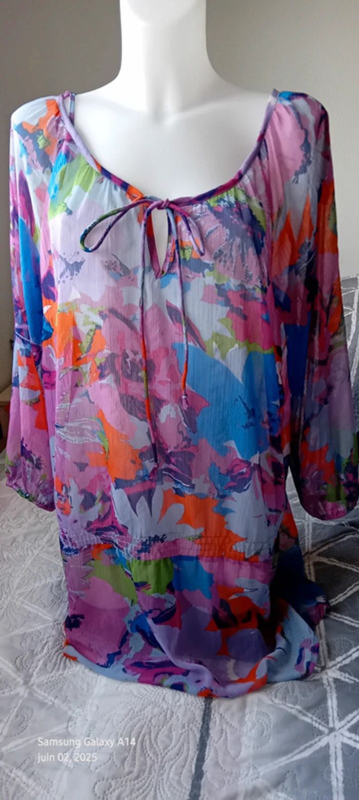Robe tunique longue en voile motif floral coloré femme 44/46 yessica - photo numéro 8