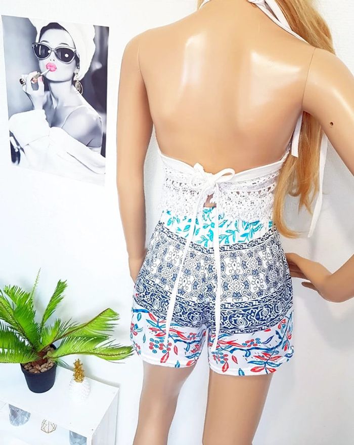 Short taille haute bleu, blanc et rouge, à ceinture en pompoms - T.S ou T.36 🖤 - photo numéro 2