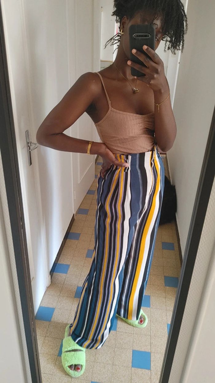 Pantalon rayé jambes large taille haute - photo numéro 7
