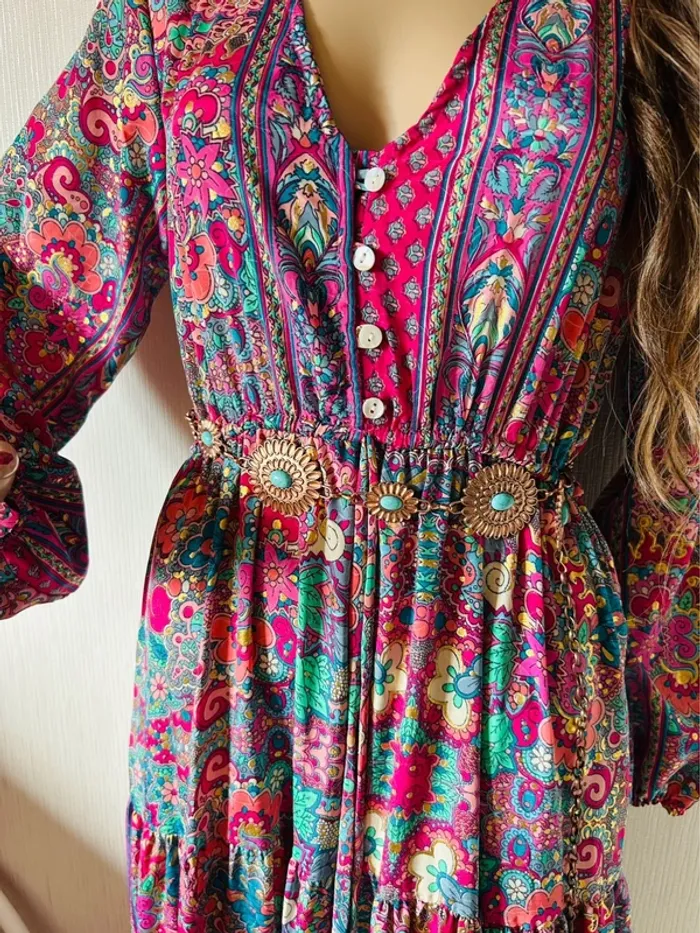 🩵🌸Magnifique robe longue bohème soie neuve avec étiquette Made in India fairycore Silk maxi dress🌸🩵 - photo numéro 14