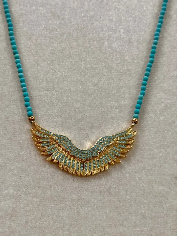 Collier chaîne réglable perles boules turquoises ainés cristaux mâts turquoises habaha Paris - photo numéro 6