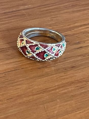 Bague avec email et pierres vertes emeraudes ? vintage TDD 55