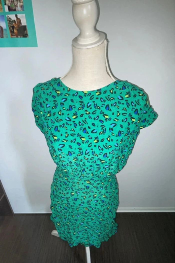 Robe imprimé léopard vert et bleu Cubus - Neuve avec étiquette - Taille S
