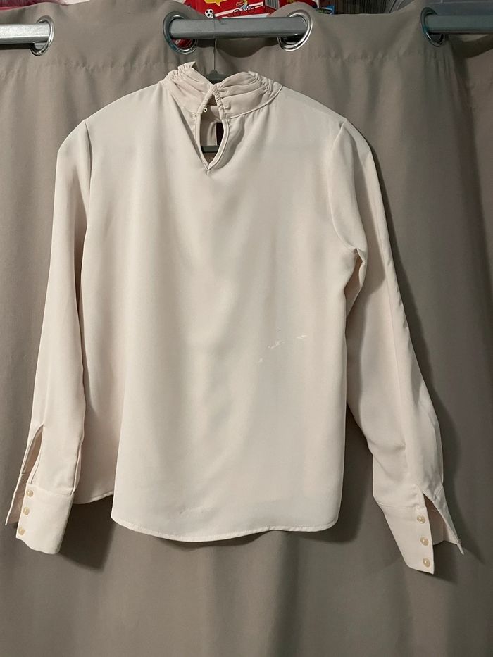 Blouse manche longues et col montant beige - photo numéro 2