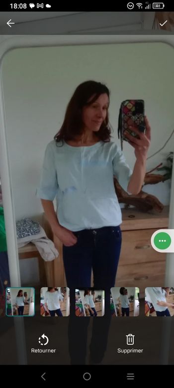 Blouse femme 40  lin bleu ciel broderies c77