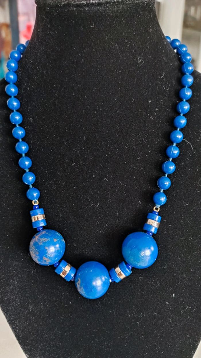 Collier grosses perles bleues vintage