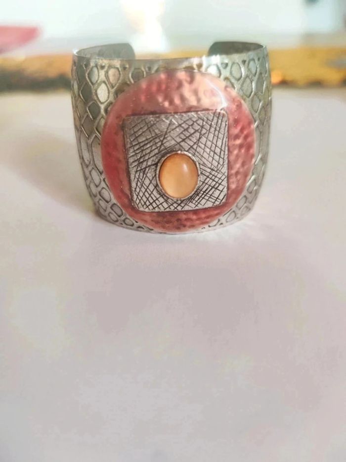 🇨🇵Bracelet rare 80s 90 s etnique Machette métal argent pierre réglable femme taille unique - photo numéro 2