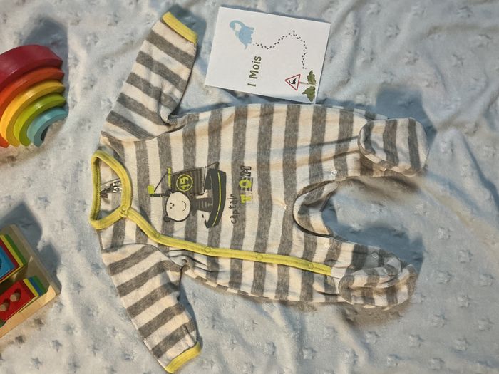 pyjama grenouillère en velours rayé gris et blanc ouverture devant 1 mois orchestra - photo numéro 2