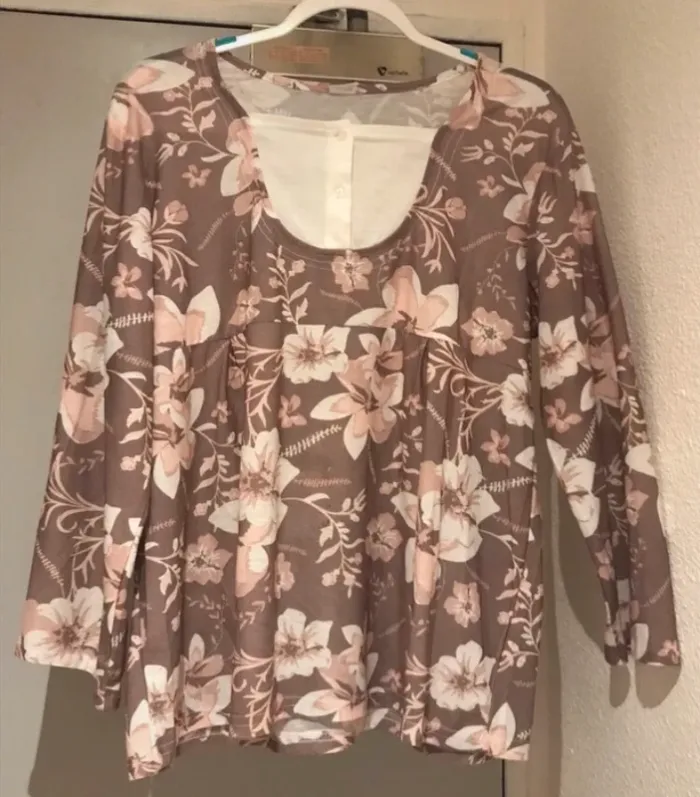 Haut femme manche longue fleuris #marron blanc taille unique