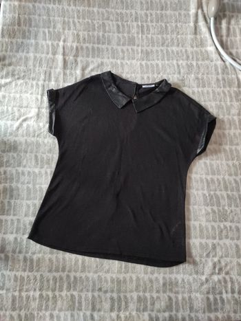 Tee-shirt large noir encolure revers de manches imitation cuir Only taille L 40