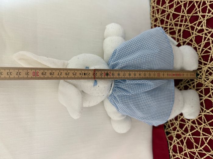 Doudou peluche Lapin blanc tablier bleu blanc vichy Klorane - photo numéro 4
