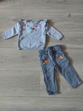 Ensemble pull brodé & pantalon fille 6 mois - La Compagnie des Petits