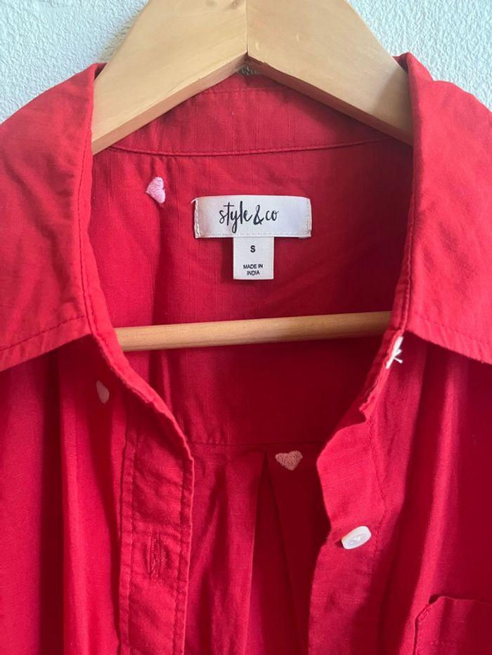 Chemise rouge cœurs roses en coton taille S - photo numéro 5
