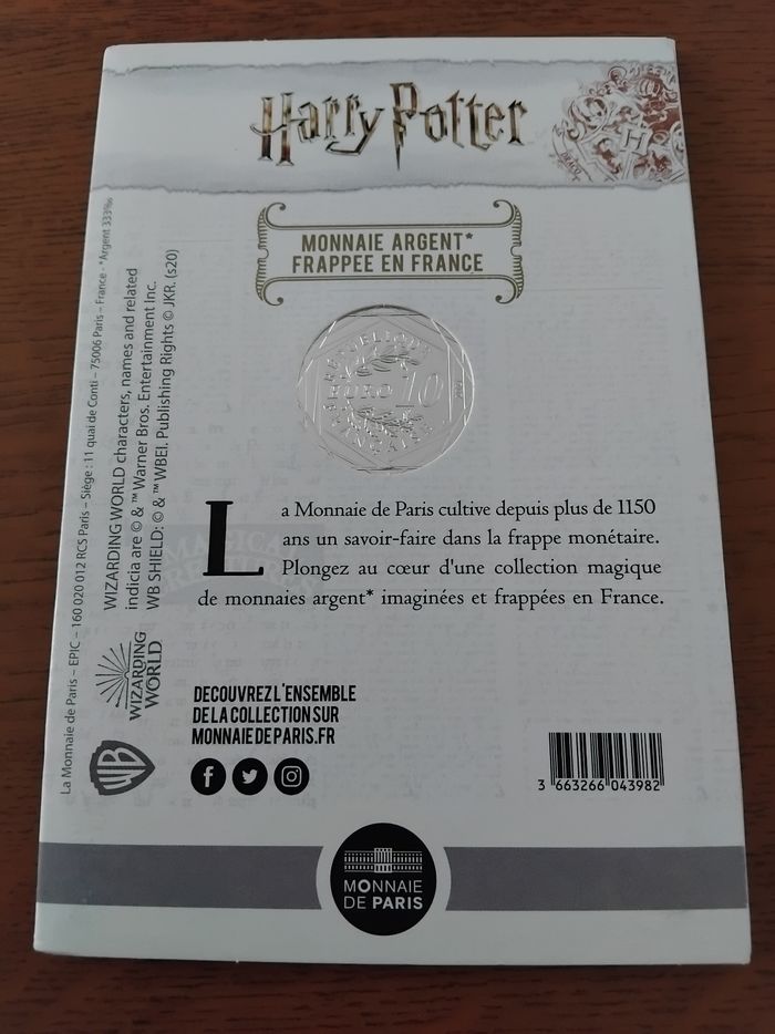 Piece 10euros harry potter en argent - photo numéro 2
