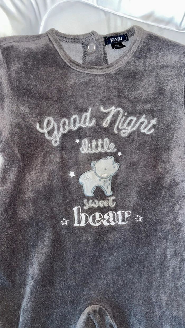 Pyjama velours gris ours mixte 6mois Kiabi - photo numéro 3