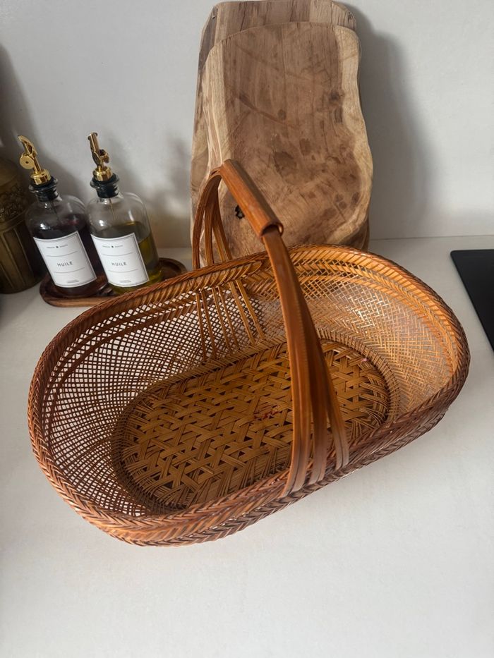 Panier ancien en osier / bambou tressé – vintage - photo numéro 4