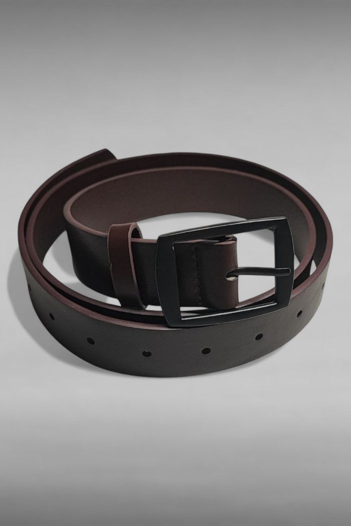 Ceinture cuir marron foncé Boucle acier noire 117CM