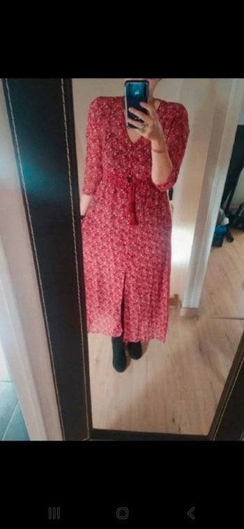 Dessus de robe gilet long transparente rouge à fleurs taille L