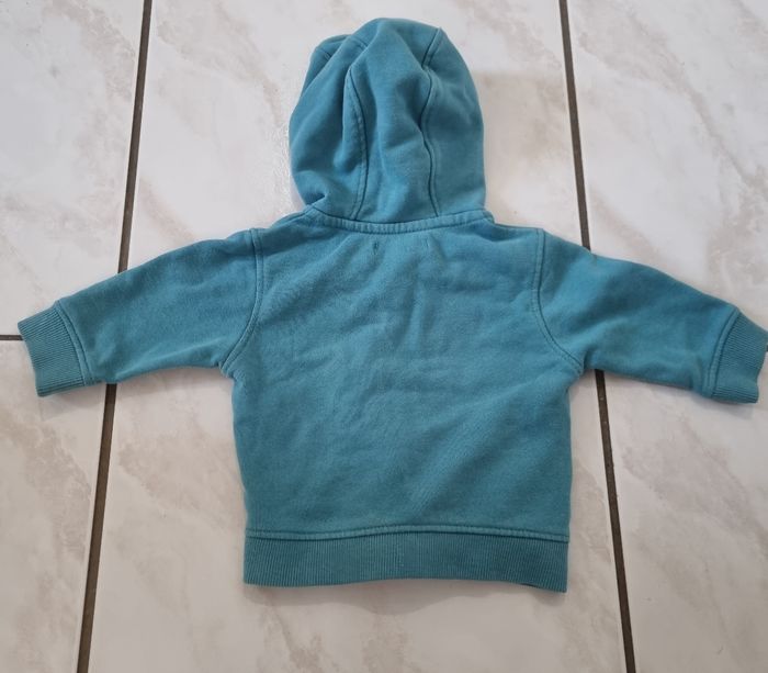sweat zippé à capuche turquoise obaibi taille 3 mois - photo numéro 3