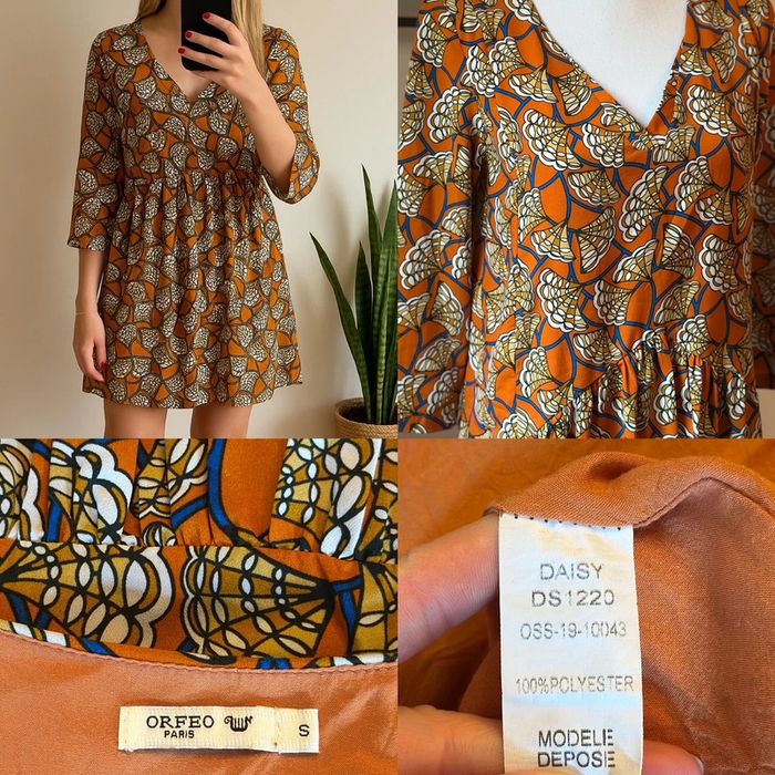 Robe midi orange à imprimé graphique Orféo – T.S - photo numéro 6