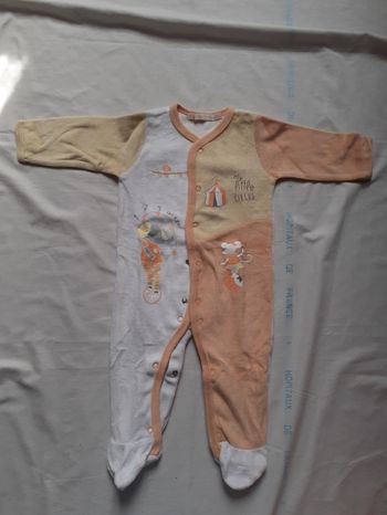 Babygros bicolore blanc et orange motif souris et éléphant au cirque