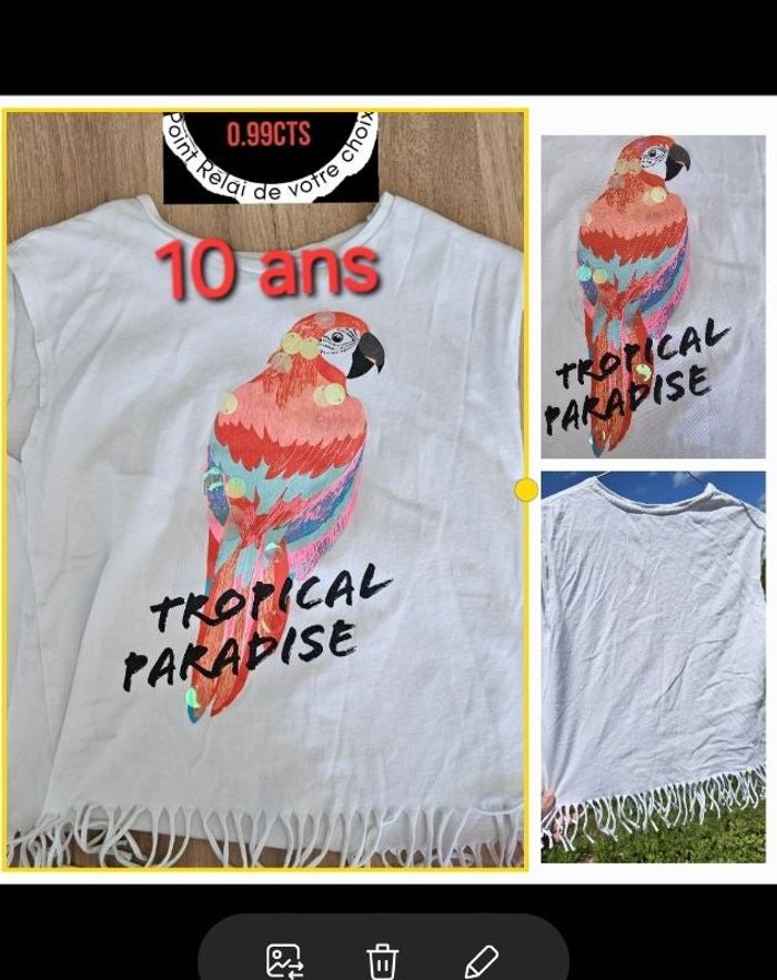 1 tee-shirt fille 10ans perroquet frange