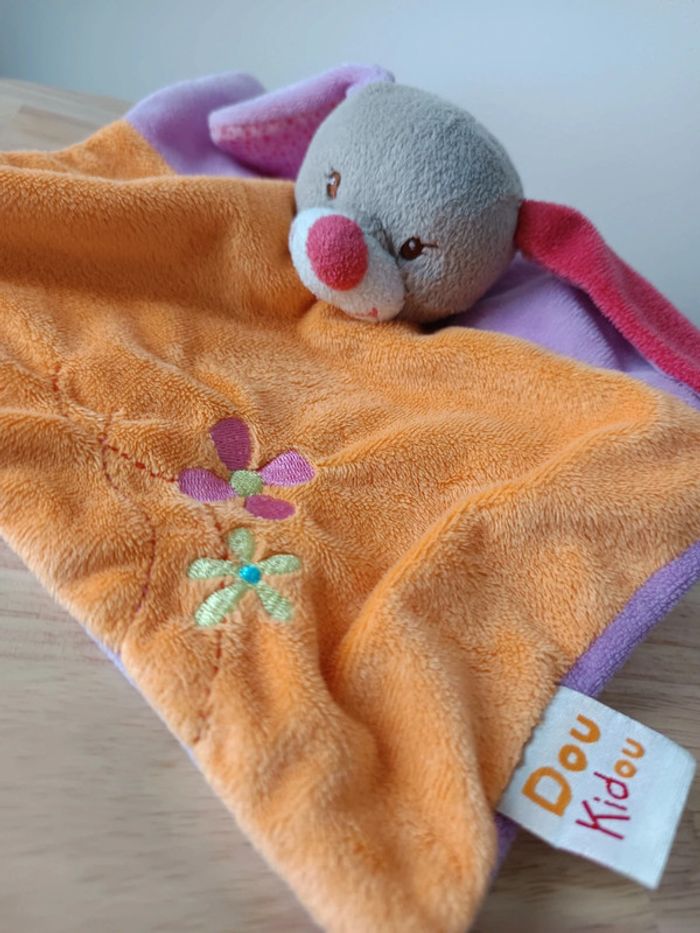 Doudou chien gris , orange et violet dou kidou - photo numéro 2