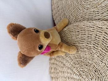 Doudou chien marrron écharpe rose barbie gipsy