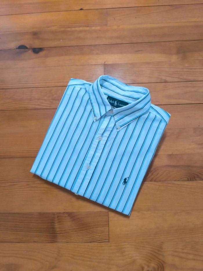 Chemise à rayures - Ralph Lauren - Yarmouth - Logo brodé marine - blanc, bleu, noir - Taille L