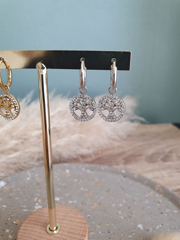 Boucles d'oreilles Arbre de vie argenté