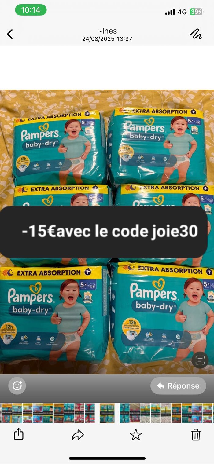 6 sacs de couches Pampers taille 5