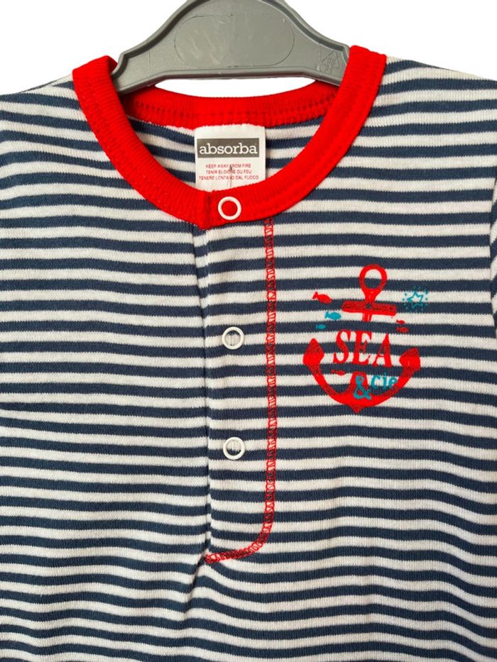 LOT de 2 combishorts/pyjamas d'été bleu/blanc/rouge - Absorba 9 mois (71cm) - photo numéro 3