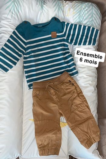 Ensemble pantalon et pull marron et bleu 6mois Obaibi