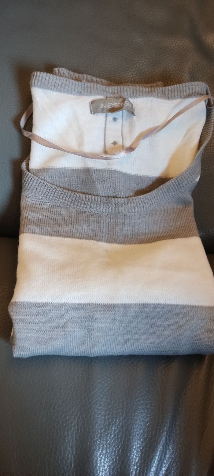 Pull fin blanc/gris