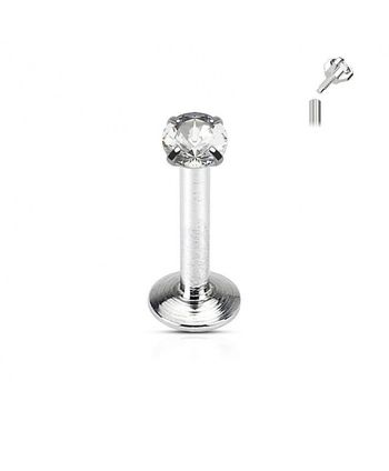 piercing au labret contour levre bouche broche acier strass rond blanc embout broche vissable monroe