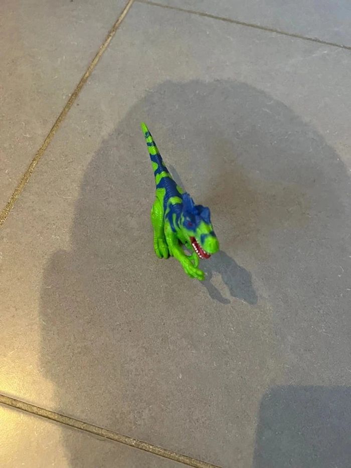 Velociraptor - Dimension environ 15 cm * 12 cm - Couleurs dominantes: Vert, violet, rouge & blanc