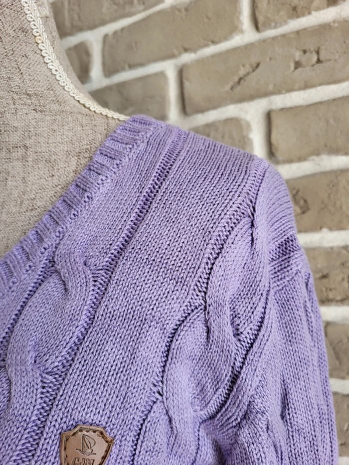Pull à torsades et col V parme lilas Giorgio Di Mare - photo numéro 4