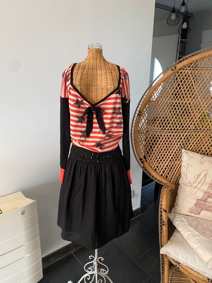 Pull Sonia by Sonia Rykiel taille S noir orange crème avec noeud et étoiles - photo numéro 17