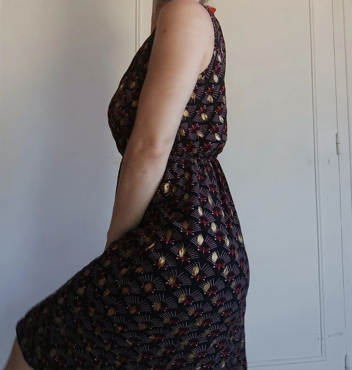 💎 robe femme noir libellule rouge et motifs dorés t s 36 m 38 - photo numéro 5