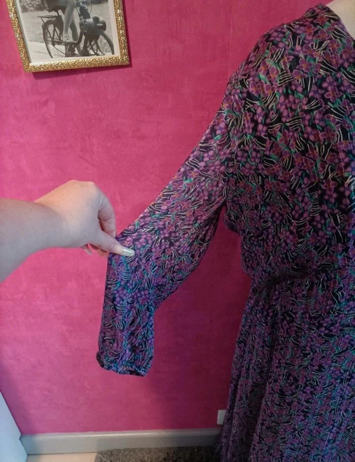 Robe longue violette à motif fleurs manches longues Grain de Malice taille 42 - photo numéro 5