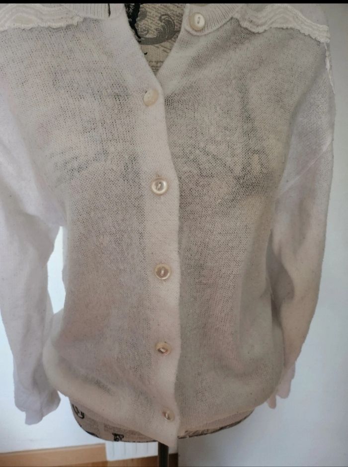 Superbe Gilet Blanc brodé Vintage taille 42 44 - photo numéro 3