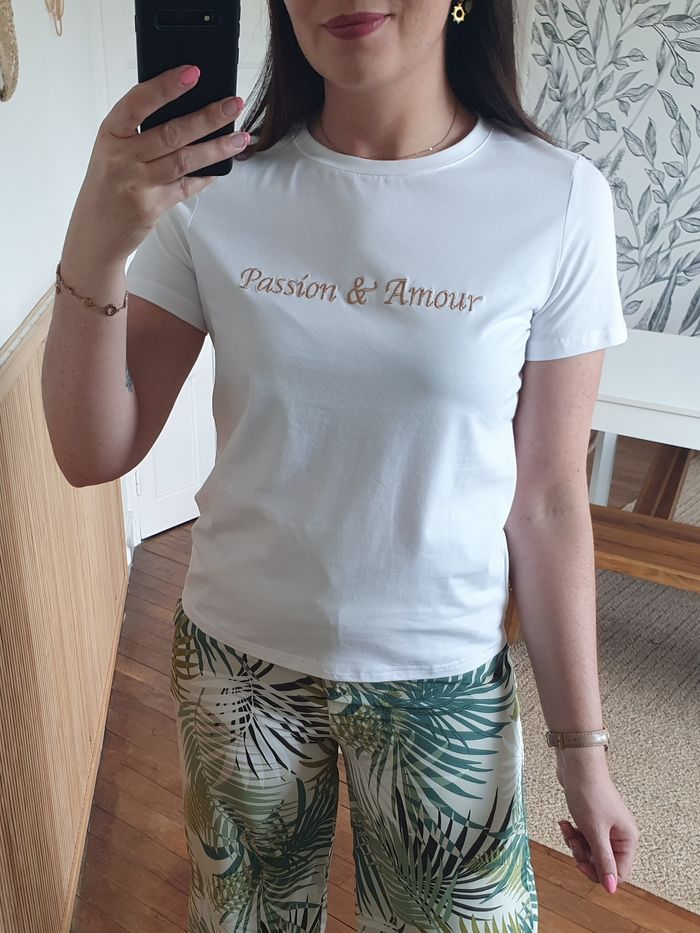 T-shirt Passion et Amour blanc/bronze Taille L - photo numéro 3
