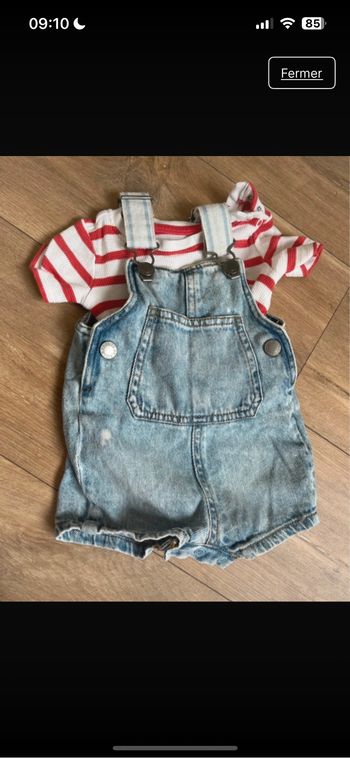 Salopette en jean avec t shirt 3 mois