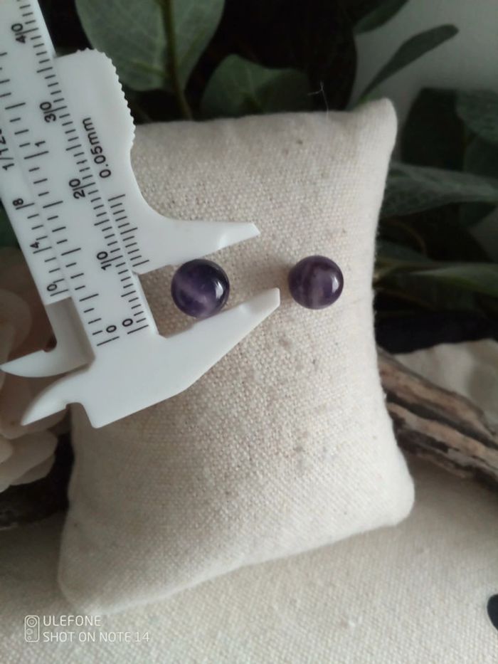 Boucles d'oreilles bohèmes améthyste pierres naturelles - photo numéro 2